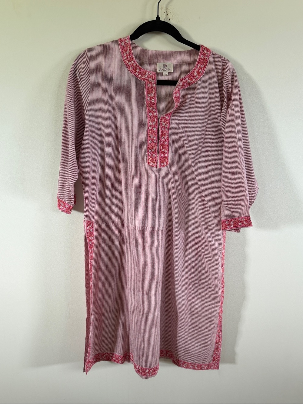 Anokhi Women's Pink Long Sleeve Embroidered Tunic Dress XL